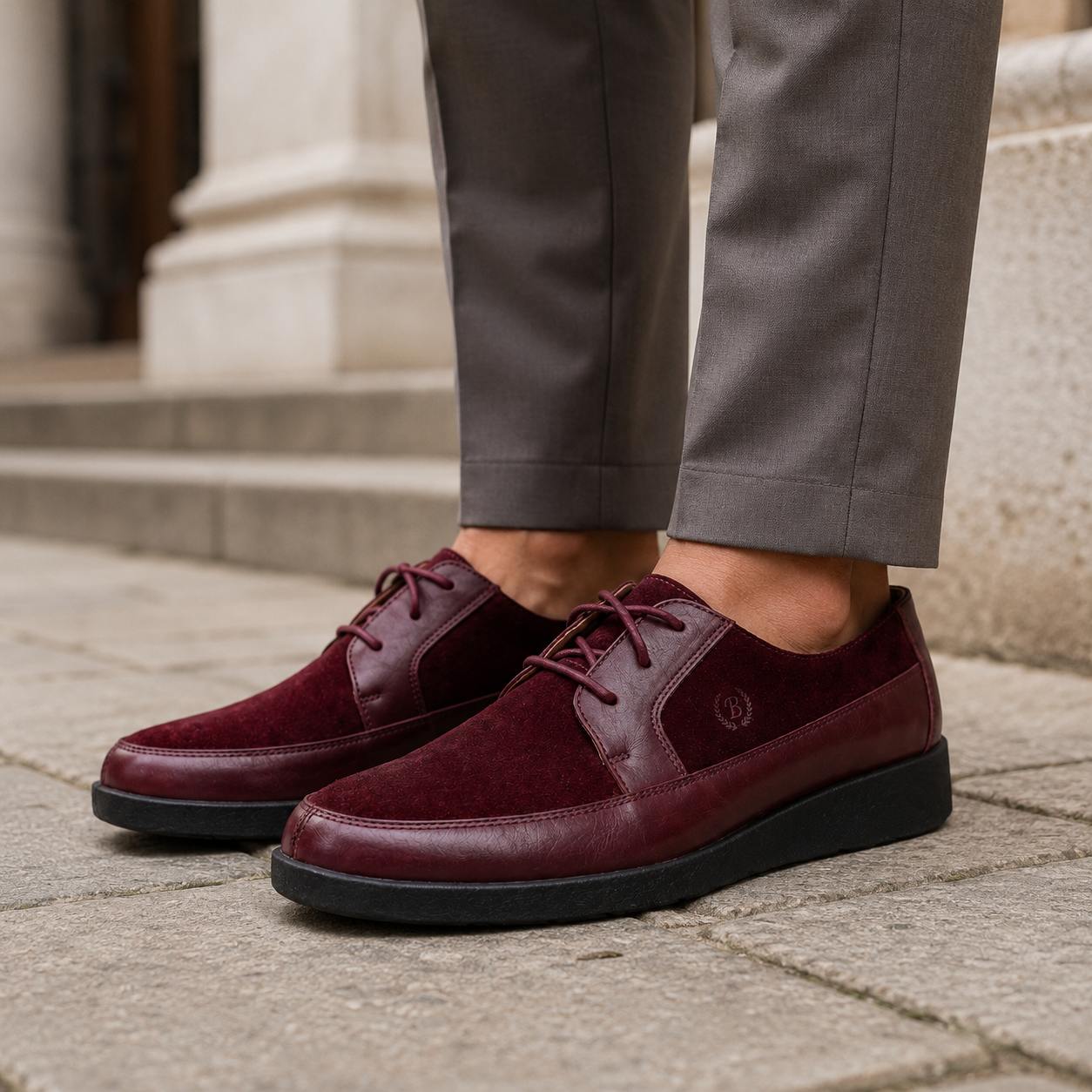 Johnny Famous Park West Men's Deep Burgundy Leather & Suede Low-Top Sneakers | Retro Bally-Inspired