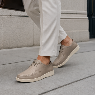 Johnny Famous Delancey Men's Beige Cream Leather & Suede Low-Top Sneakers | Retro Bally-Inspired