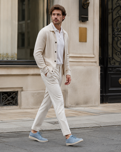 Johnny Famous Midtown Men's Powder Blue Suede & Leather Low-Top Sneakers | Retro Bally-Inspired