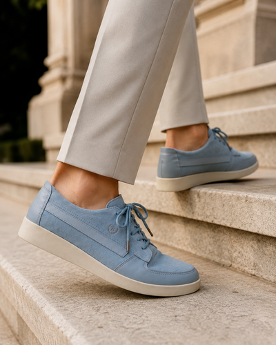 Johnny Famous Midtown Men's Powder Blue Suede & Leather Low-Top Sneakers | Retro Bally-Inspired
