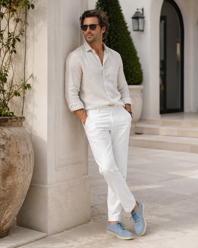 Johnny Famous Midtown Men's Powder Blue Suede & Leather Low-Top Sneakers | Retro Bally-Inspired