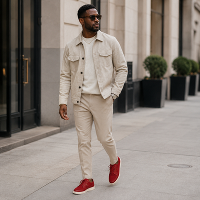 Johnny Famous Park West Men's Rich Red Leather & Suede Low-Top Sneakers | Retro Bally-Inspired