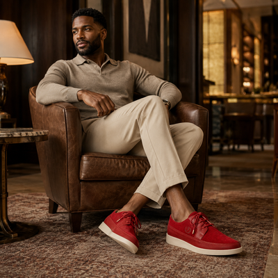 Johnny Famous Park West Men's Rich Red Leather & Suede Low-Top Sneakers | Retro Bally-Inspired