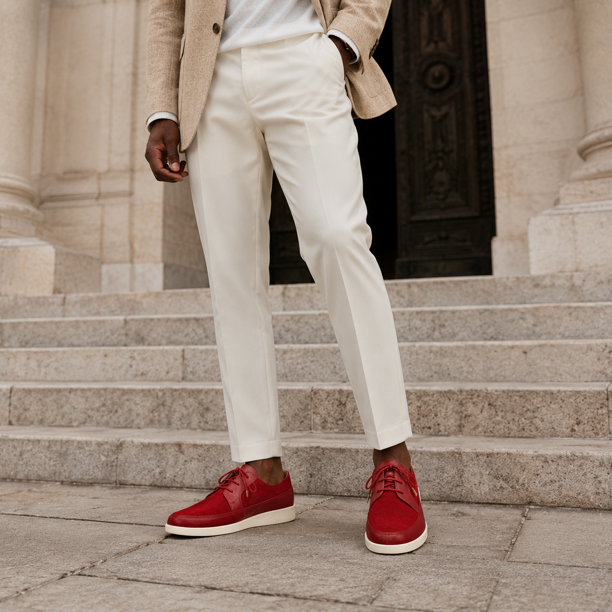 Johnny Famous Park West Men's Rich Red Leather & Suede Low-Top Sneakers | Retro Bally-Inspired
