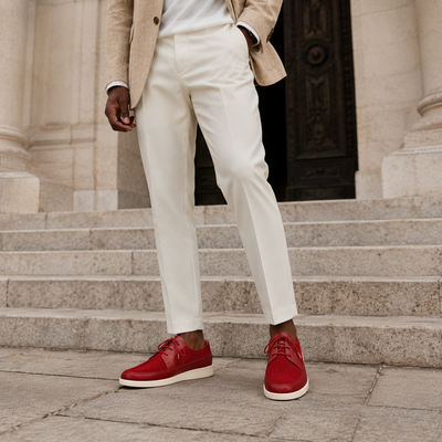 Johnny Famous Park West Men's Rich Red Leather & Suede Low-Top Sneakers | Retro Bally-Inspired