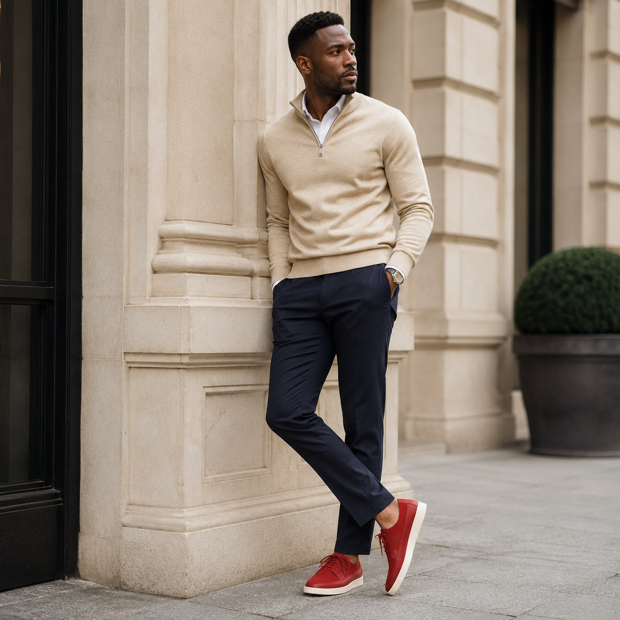 Johnny Famous Park West Men's Rich Red Leather & Suede Low-Top Sneakers | Retro Bally-Inspired