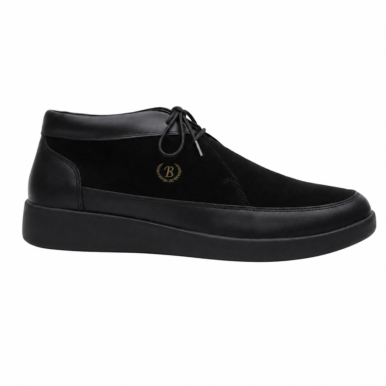 Johnny Famous Bally Style Central Park Men's Black Leather and Suede High Top Sneakers