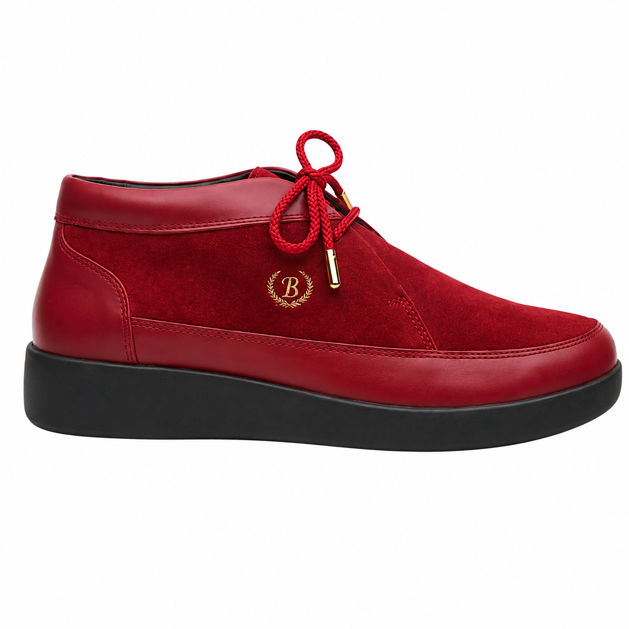 Johnny Famous Bally Style Central Park Men's Red Suede and Leather High Top Sneakers with Black Sole