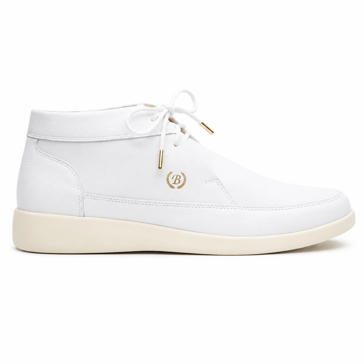 Johnny Famous Bally Style Central Park Men's White Nappa Leather and Suede High Top Sneakers