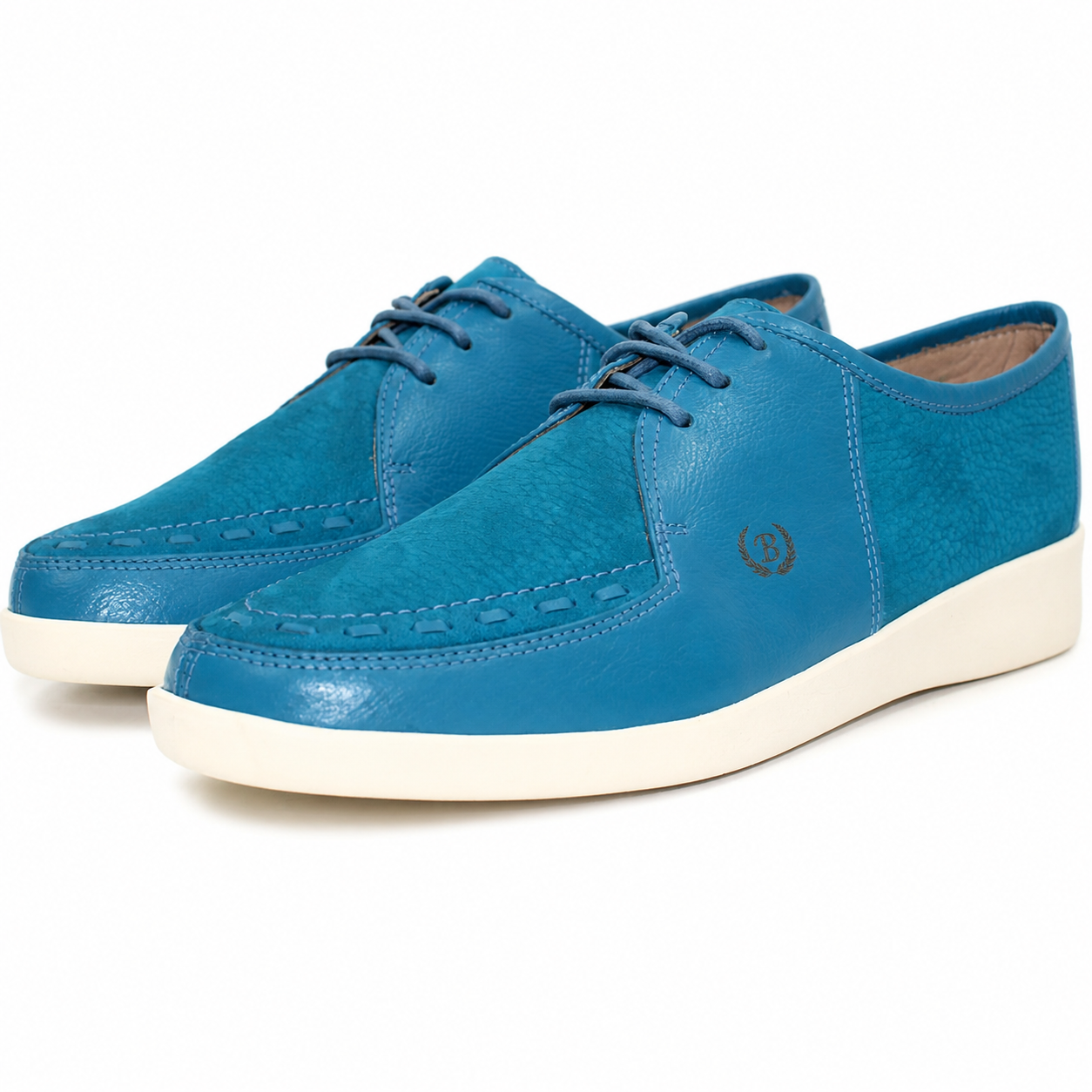 Johnny Famous Bally Style Delancey Men's Turquoise Blue Leather Low Top Sneakers