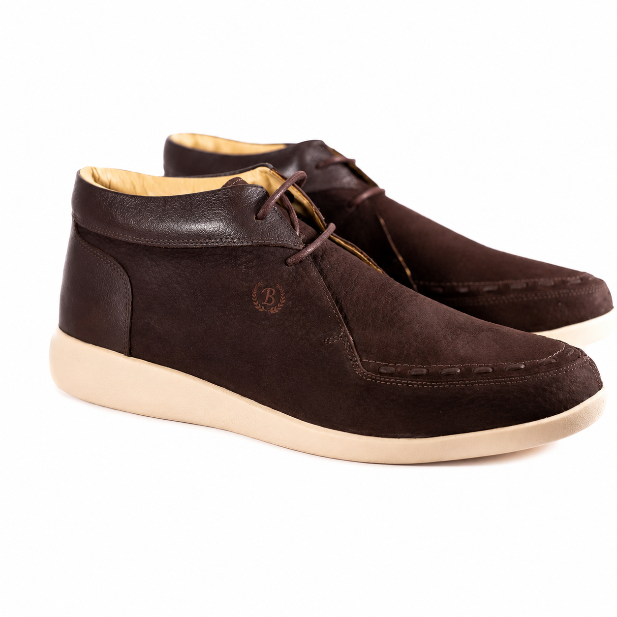 Johnny Famous Bally Style Soho Men’s Cafe Brown Elephant Leather High Top Sneakers