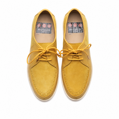 Johnny Famous Bally Style Delancey Men's Yellow Leather Low Top Sneakers
