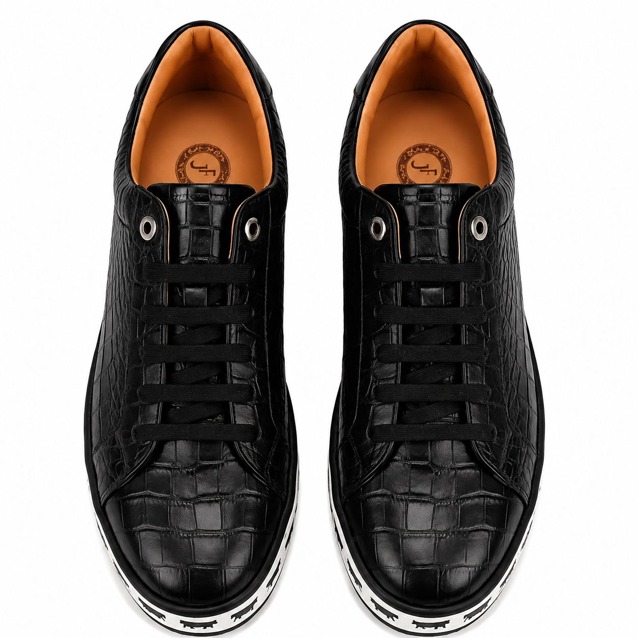 Johnny Famous Bally Style Animal Print Men's Onyx Black Gator Embossed Leather Low Top Sneakers