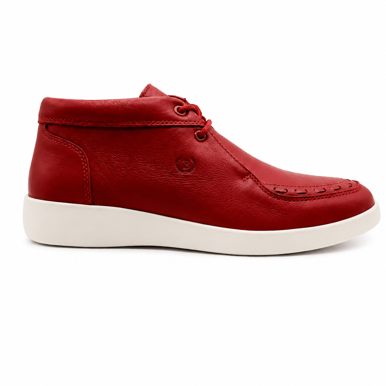 Johnny Famous Bally Style Soho Men's Red Nappa Leather High Top Sneakers with Cream Sole