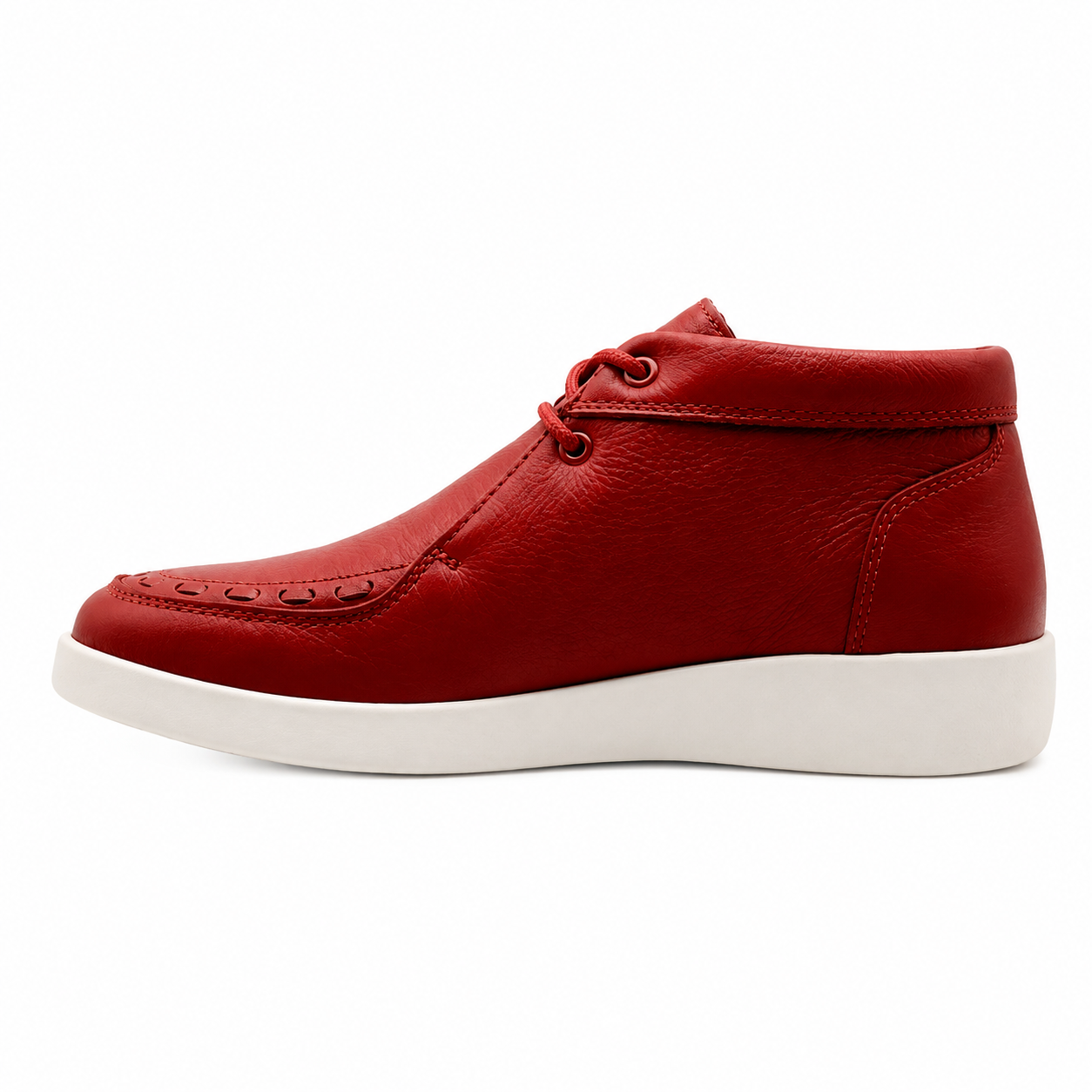 Johnny Famous Bally Style Soho Men's Red Nappa Leather High Top Sneakers with Cream Sole