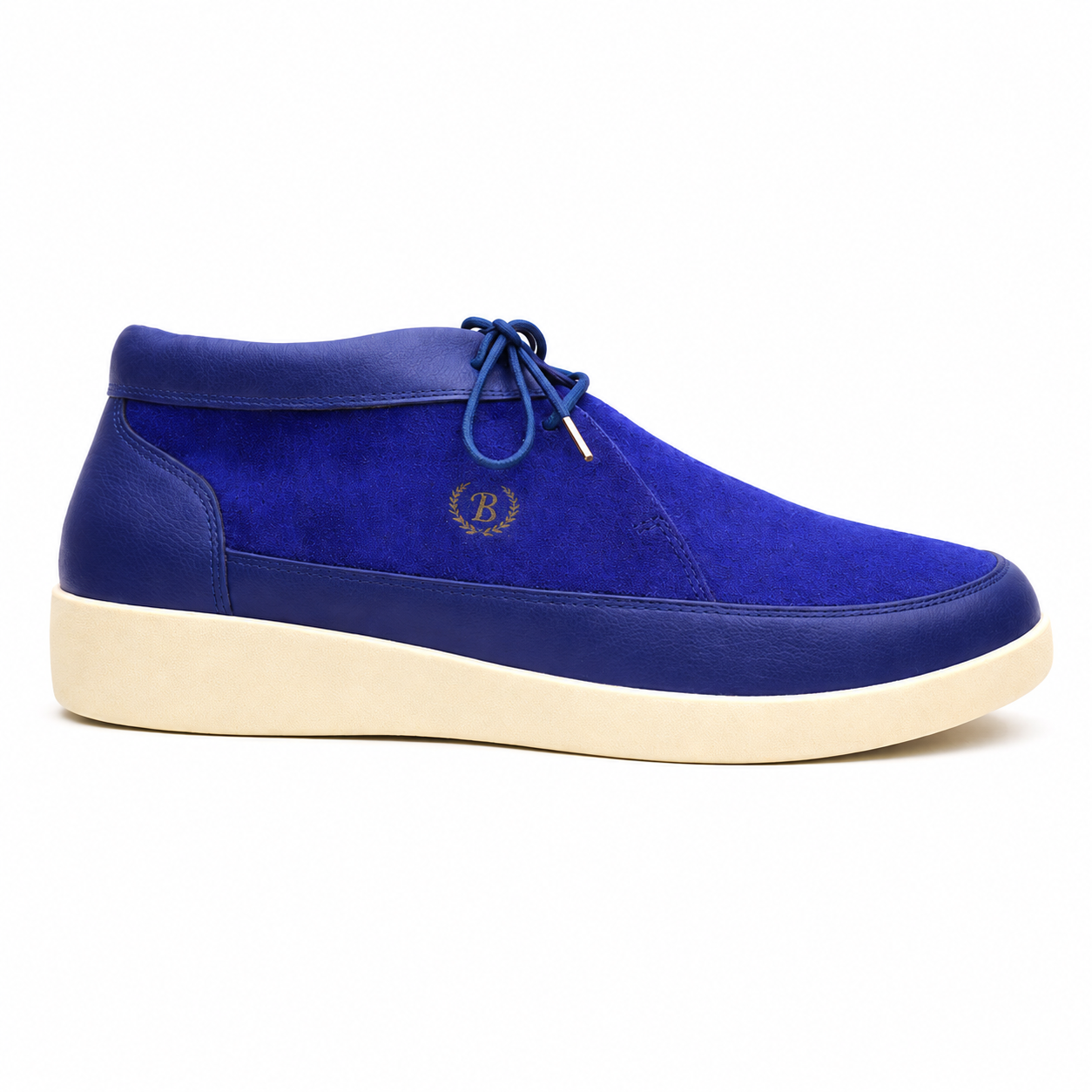 Johnny Famous Bally Style Central Park Men's Navy Blue Nappa Leather and Suede High Top Sneakers