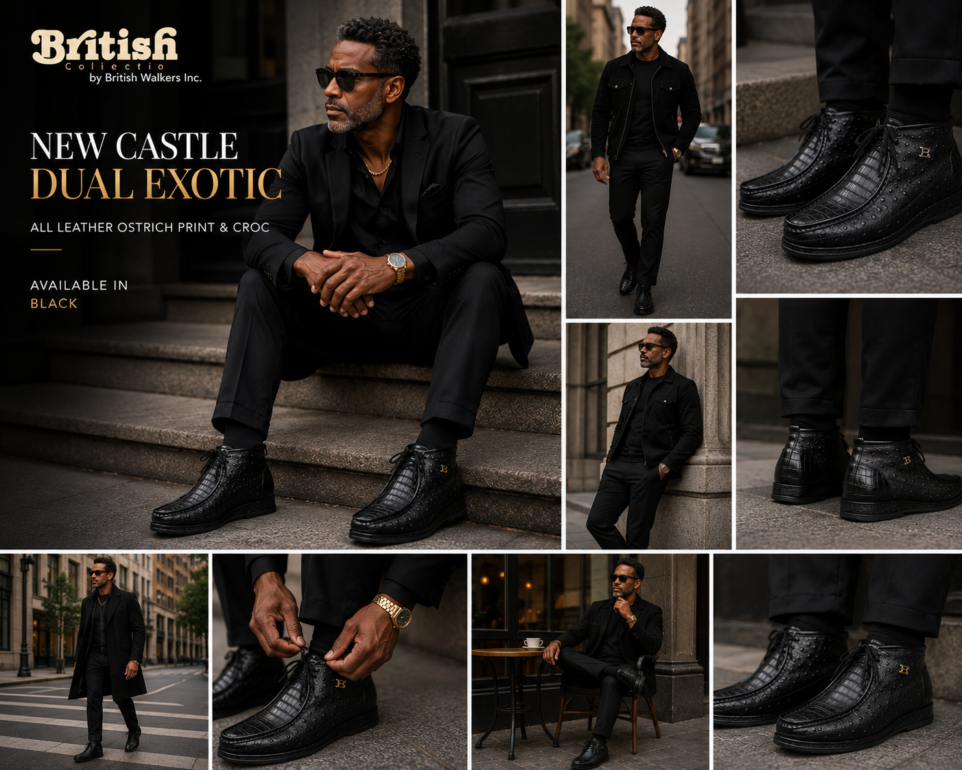 British Walkers New Castle Dual Exotic Men's Limited Edition Ostrich and Crocodile Print Leather Chukka Boot