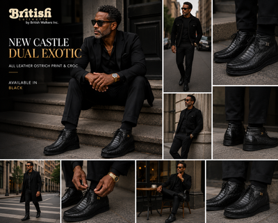British Walkers New Castle Dual Exotic Men's Limited Edition Ostrich and Crocodile Print Leather Chukka Boot