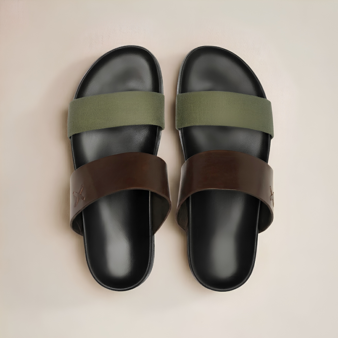 Del Toro Shoes Men's Brown & Green Cinturini Sandal