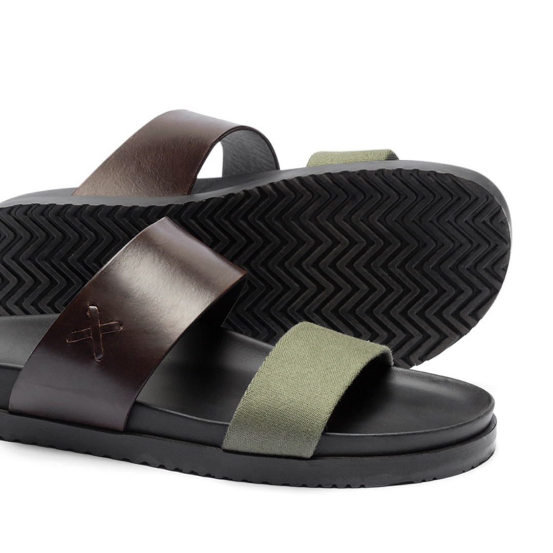 Del Toro Shoes Men's Brown & Green Cinturini Sandal
