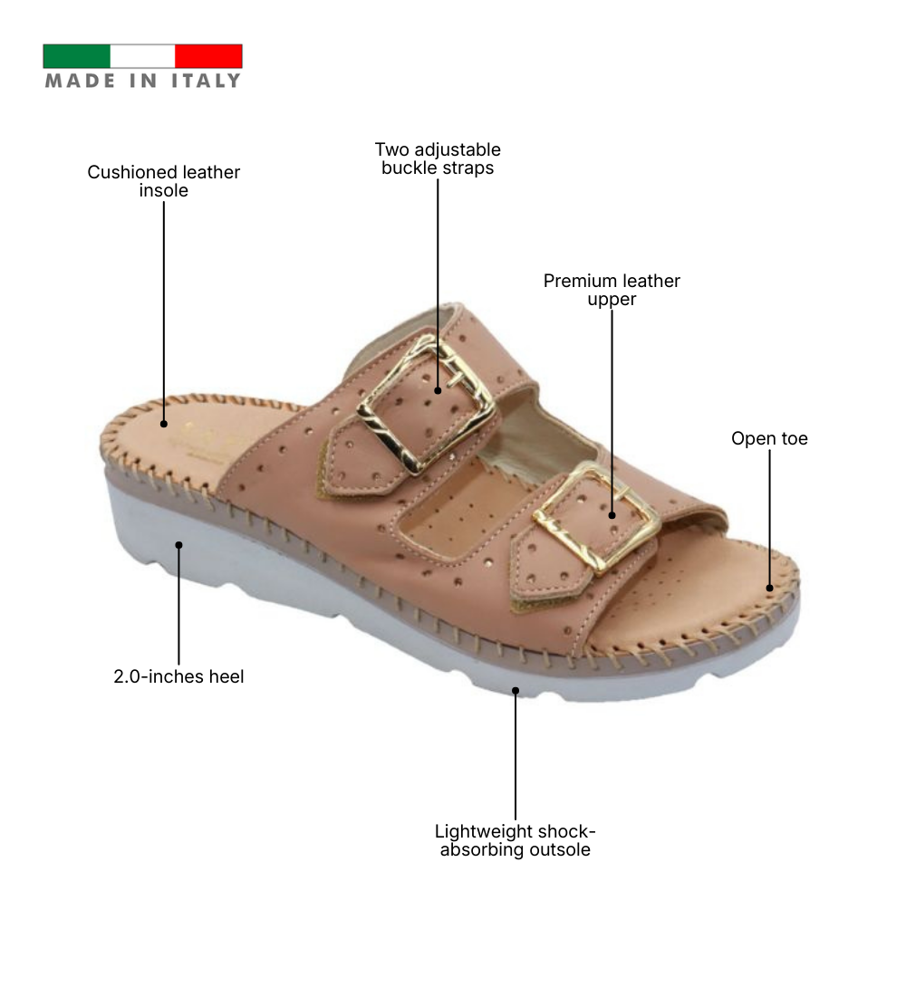 Clara Women’s Double-Buckle Leather Sandal