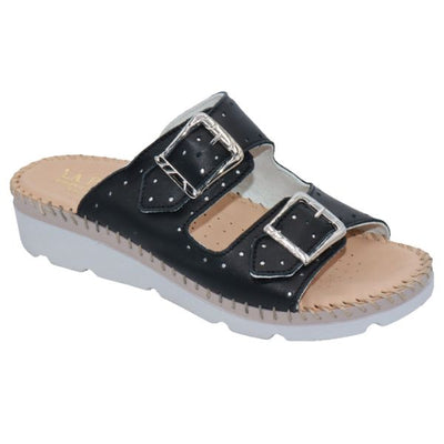 Clara Women’s Double-Buckle Leather Sandal