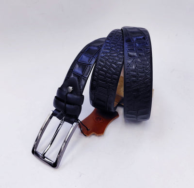 C&E Fashions  Maurice Crocodile Leather Belt - Navy