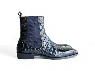 Carrucci Shoes Crocodile Embossed Chelsea Boot Full Grain Calfskin Leather KB503X 601E top view