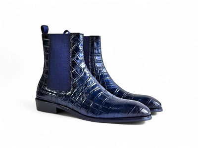Carrucci Shoes Crocodile Embossed Chelsea Boot Full Grain Calfskin Leather KB503X 601E detail view
