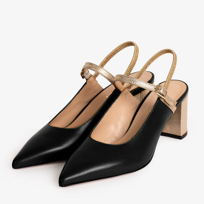 The Pompei Black Leather Slingback Women Sandal