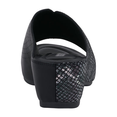 Women's Dacia Black Snake-Skin Wedge Sandals