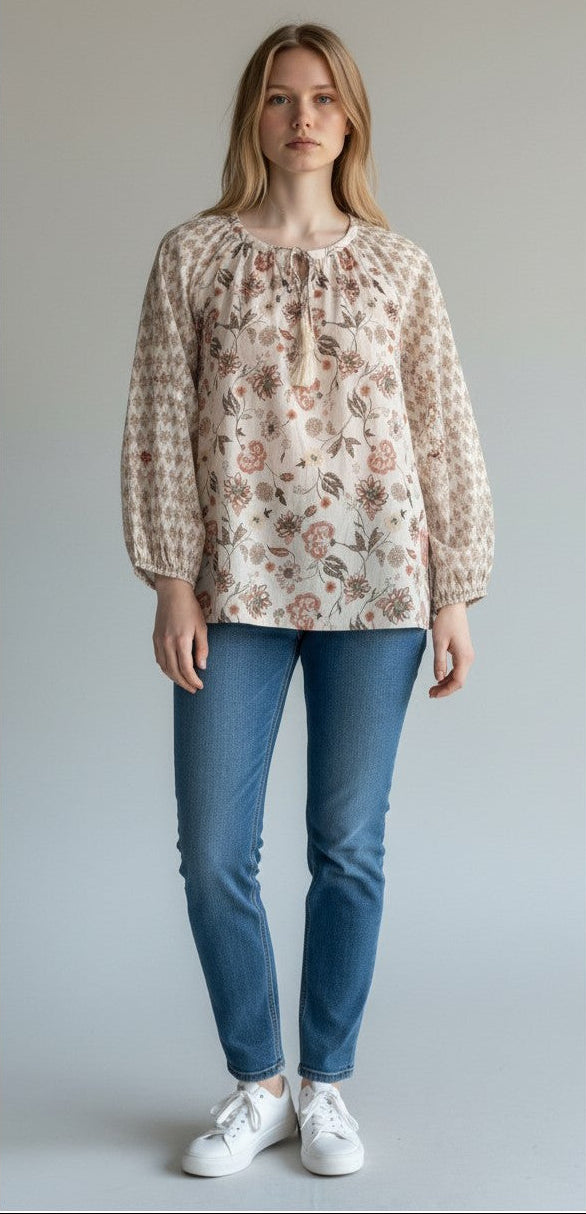 [161655-690] WOMENS LUCKY BRAND NOTCH NECK BLOUSE - PINK MULTI – product view 1