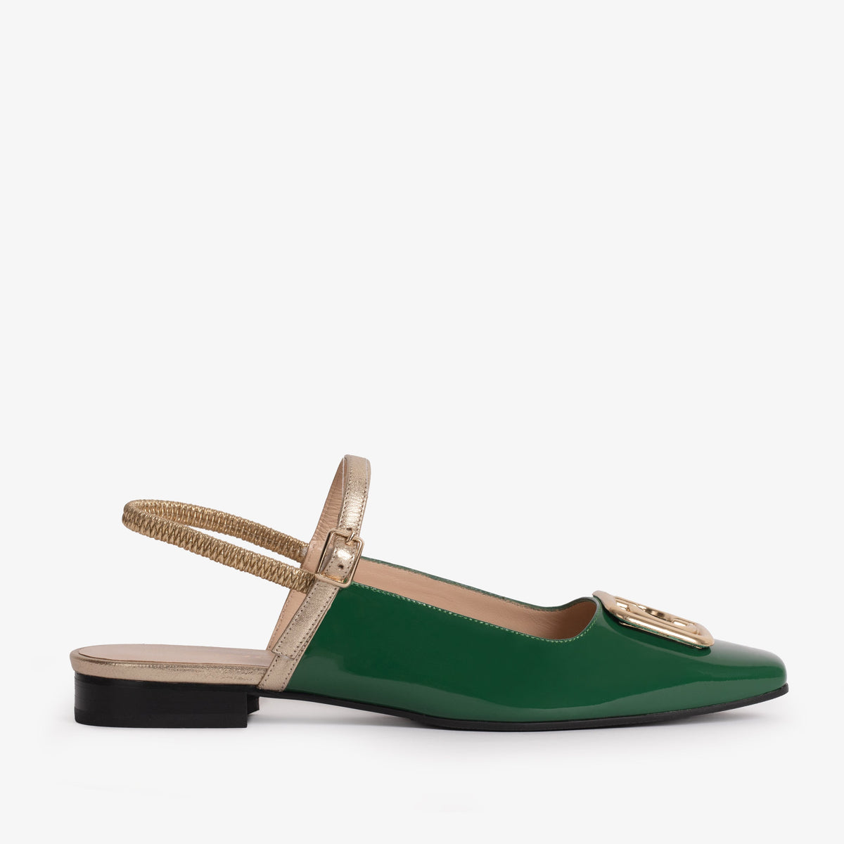 Vinci Leather The Rosalinda Green Patent Leather Women Flat Slingback Sandal – product view 1