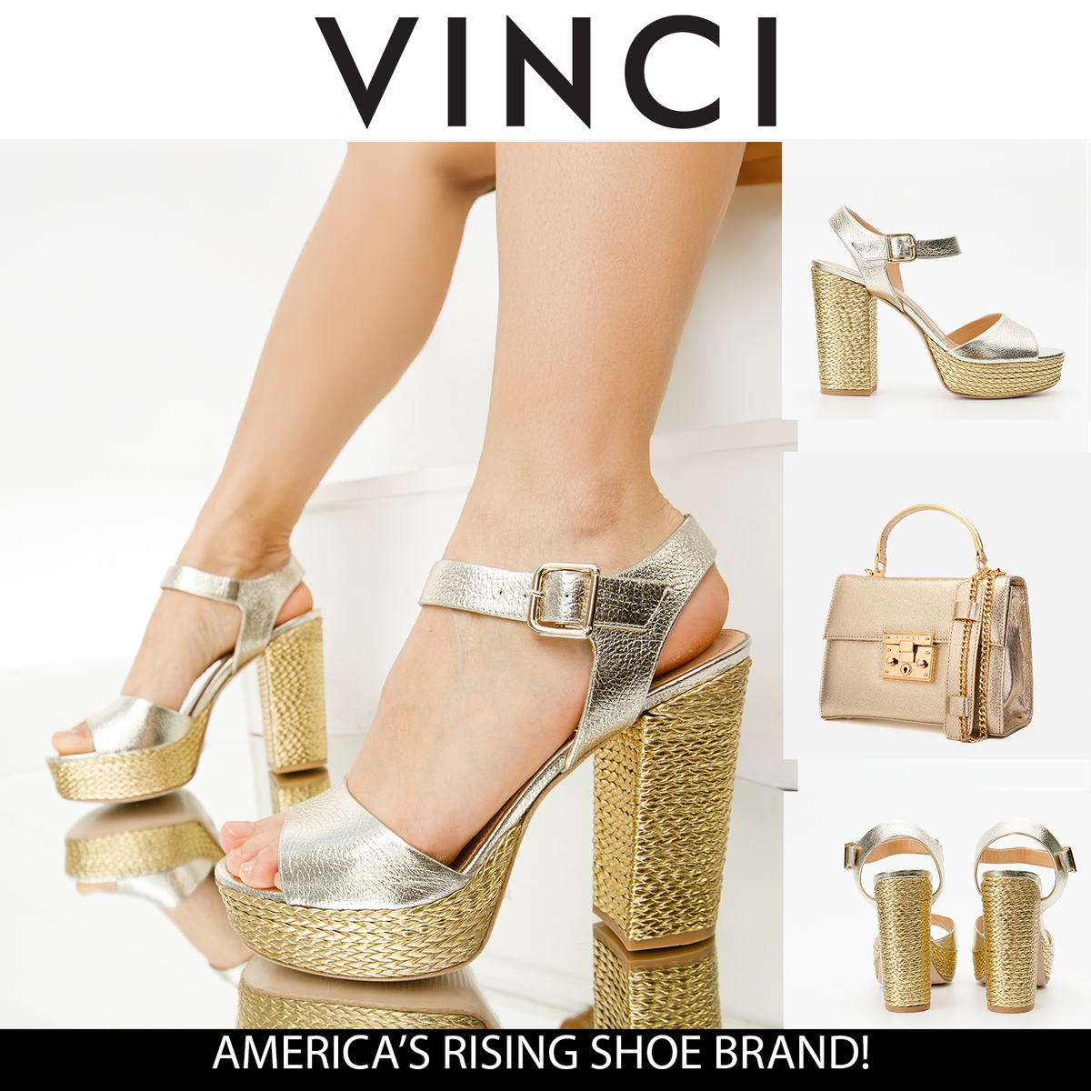 Vinci Leather The Tampico Platform Heel Gold Leather Women Sandal – product view 7