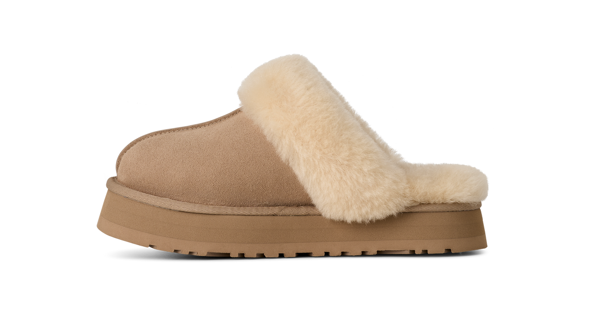 UGG Disquette Womens Platform Slippers — Sand Suede