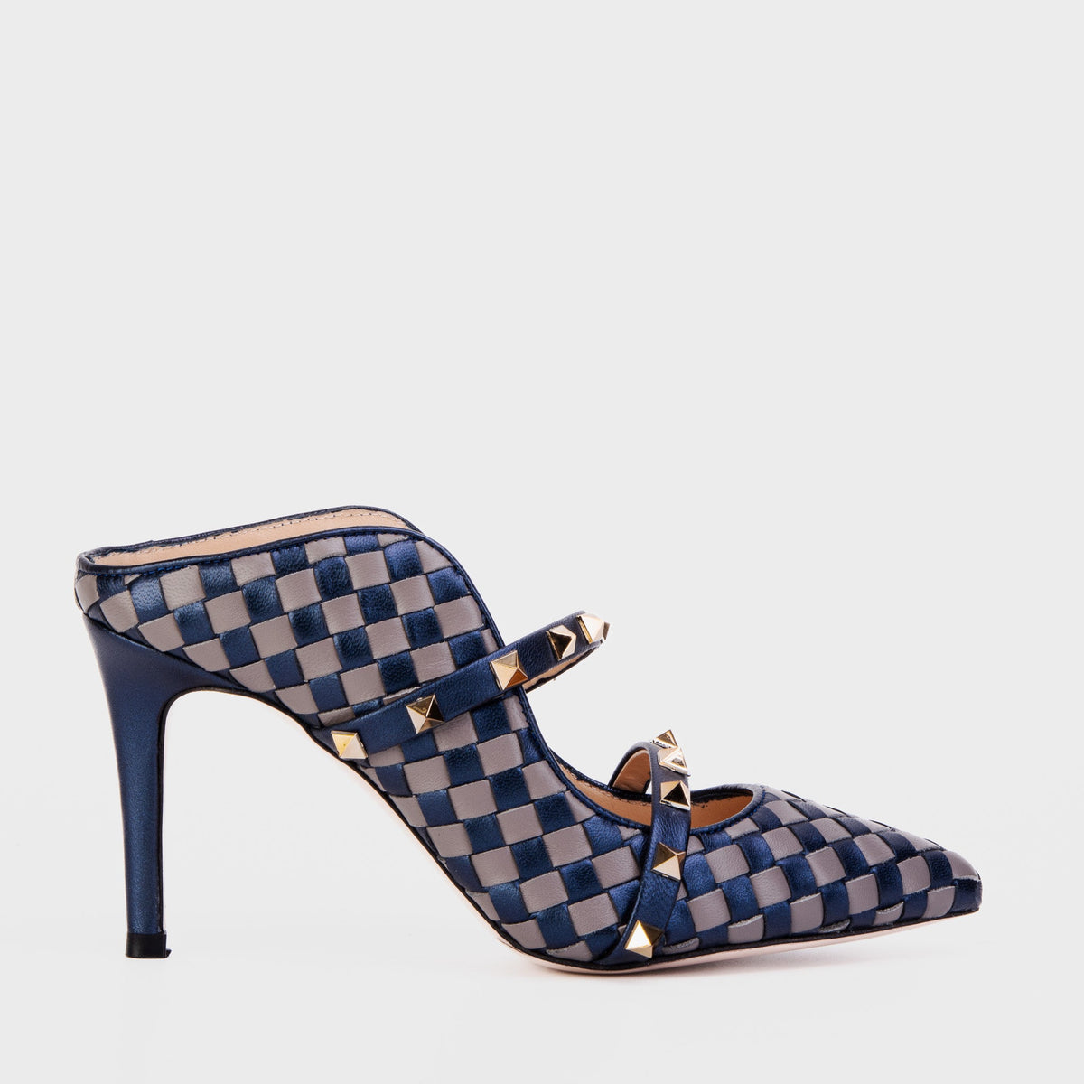Vinci Leather The Dosso Navy Blue Handwoven Pointy Toe Leather Women Sandal – product view 1