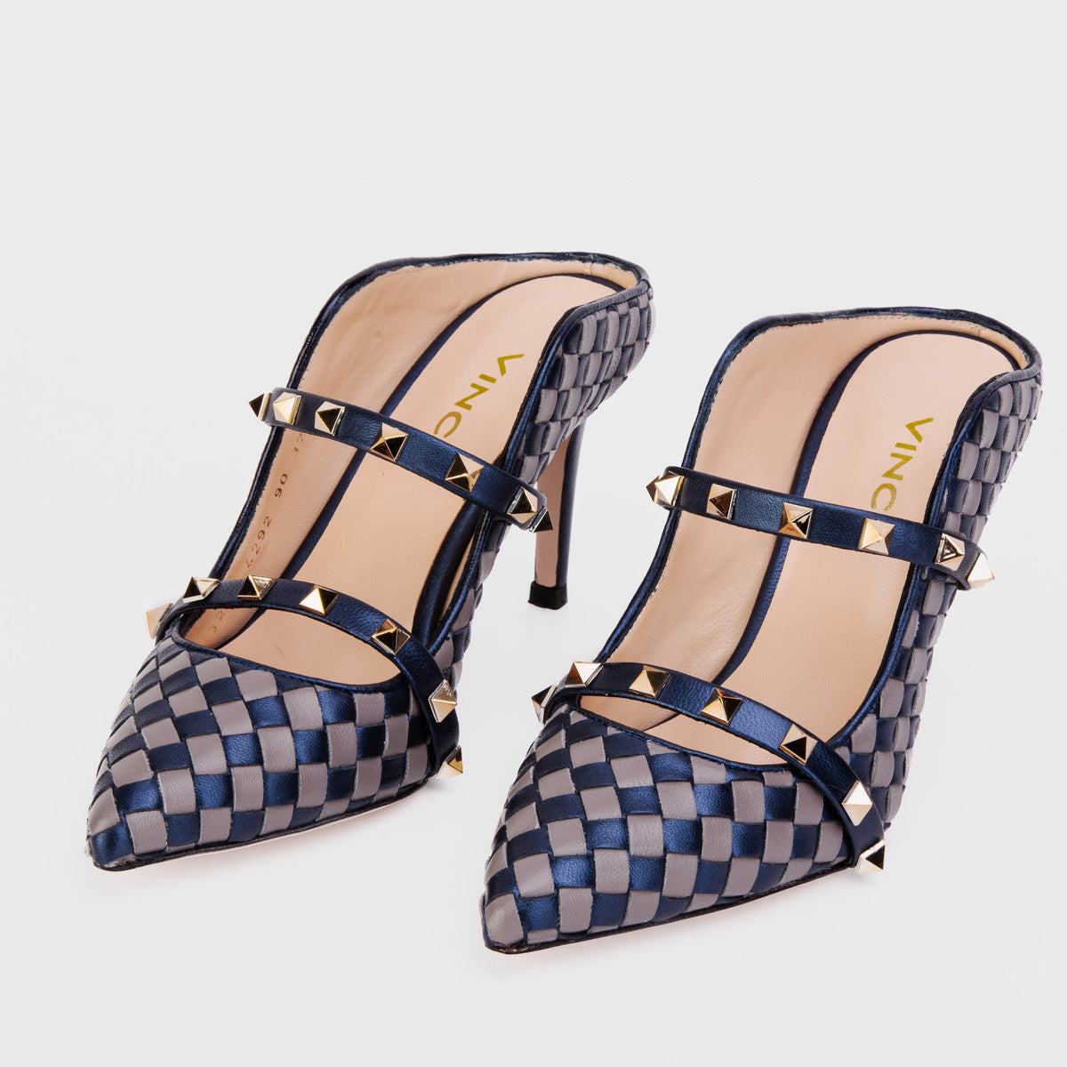 Vinci Leather The Dosso Navy Blue Handwoven Pointy Toe Leather Women Sandal – product view 6