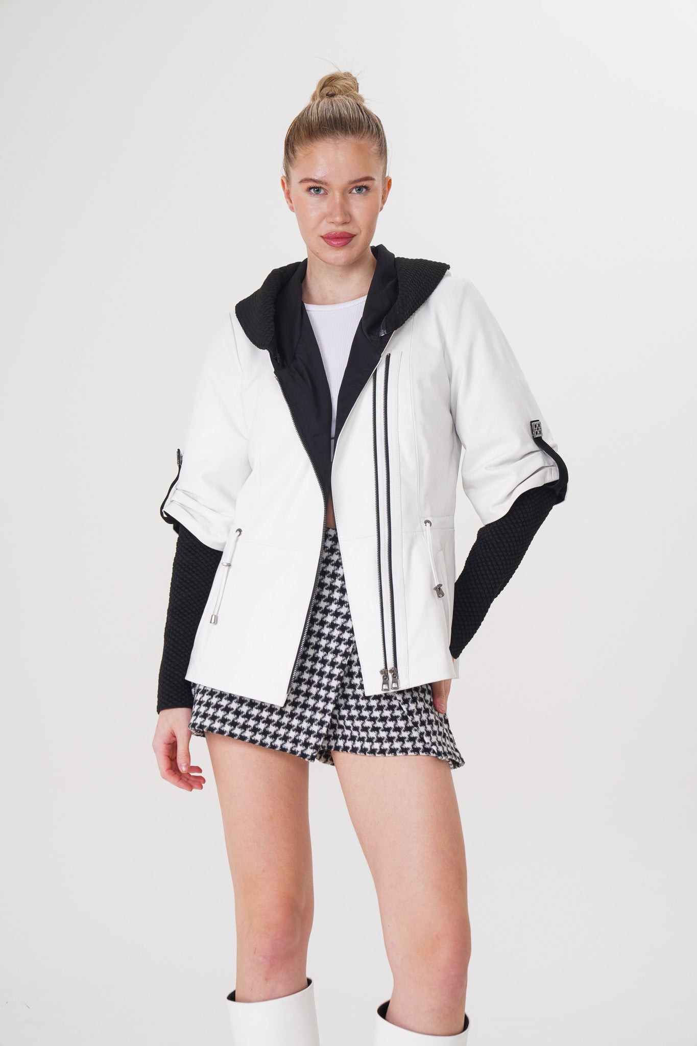 The Hudson White Leather Women Jacket