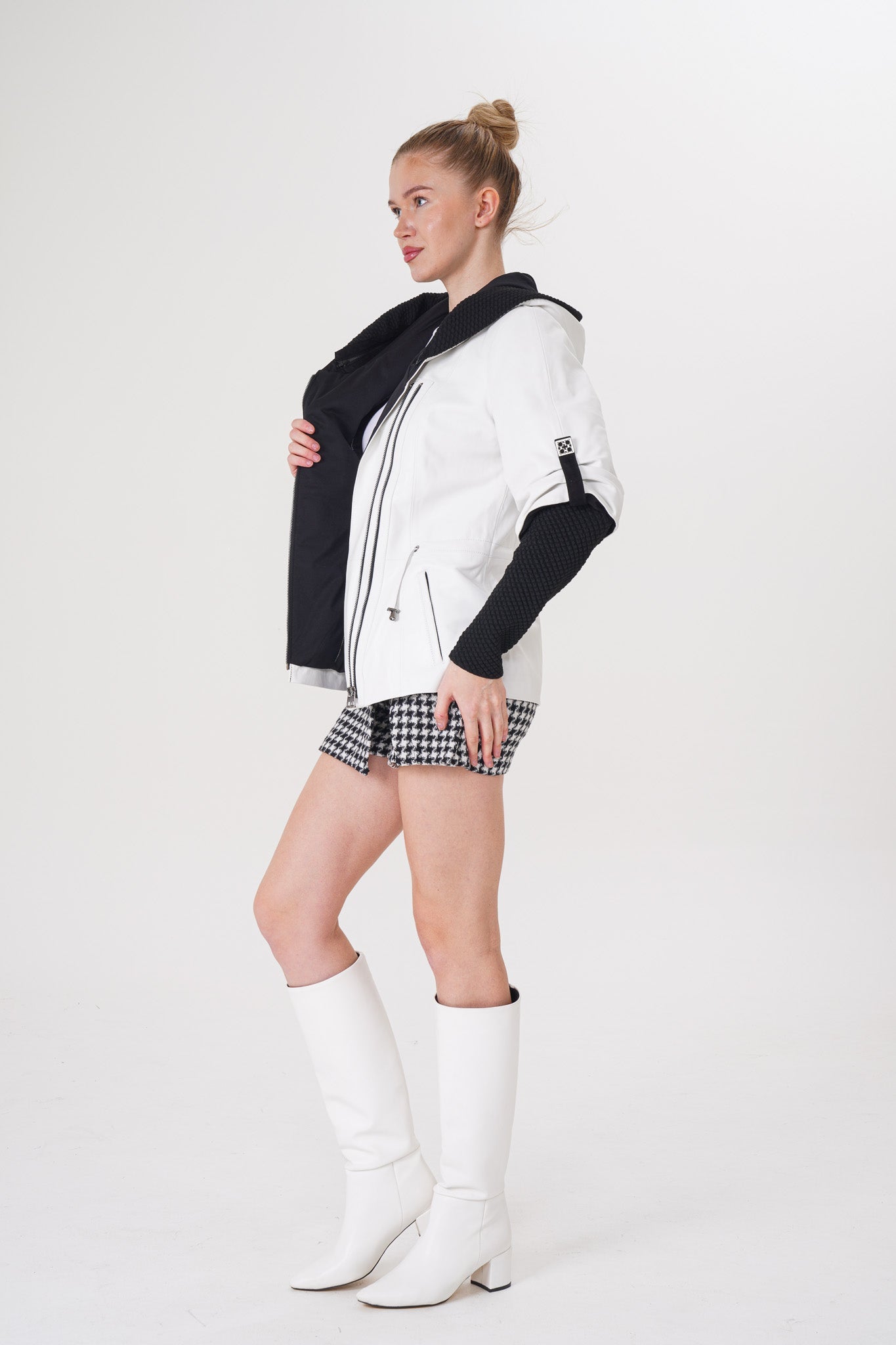 The Hudson White Leather Women Jacket