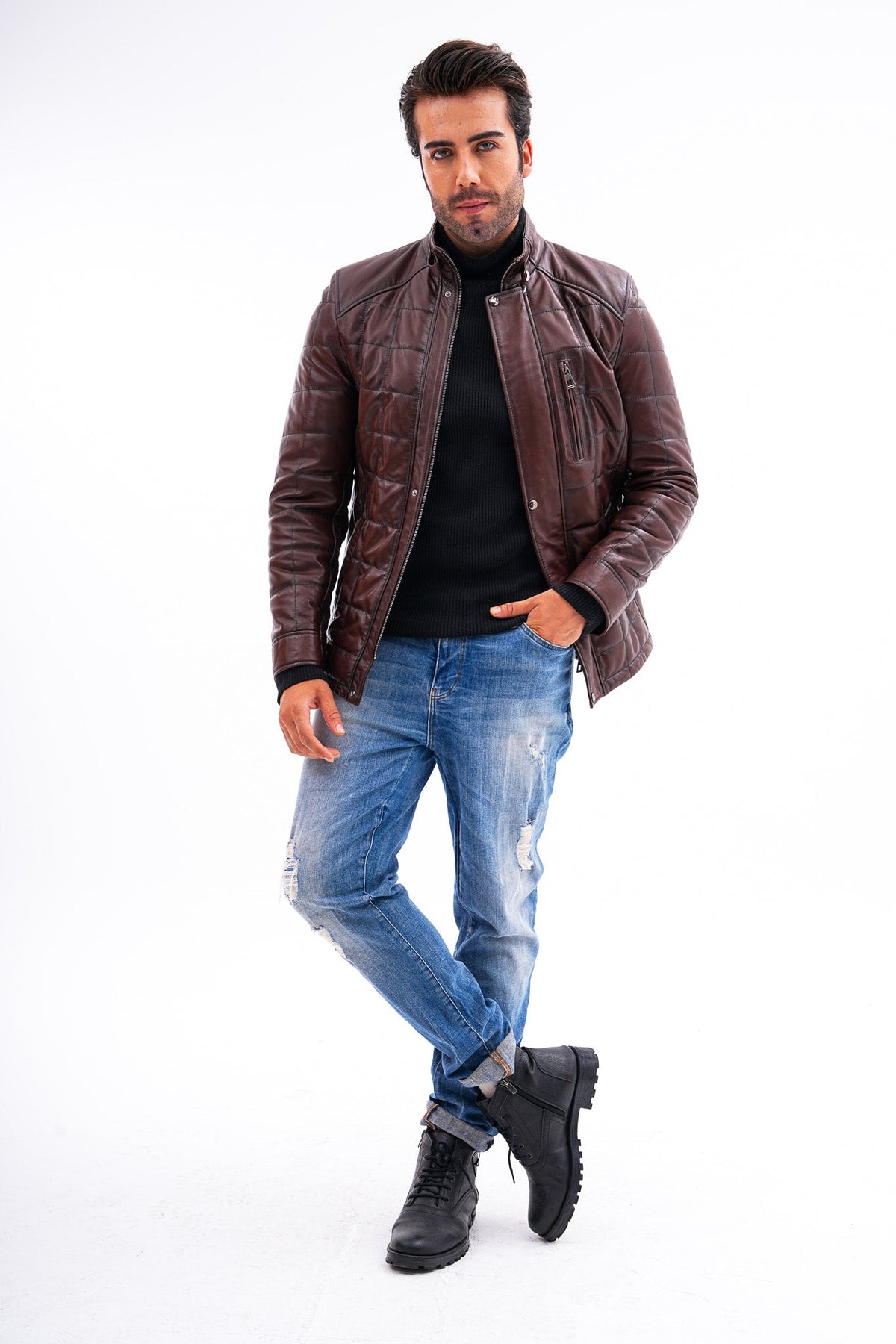 Vinci Leather The Modena Quilted Leather Men Jacket – product view 2