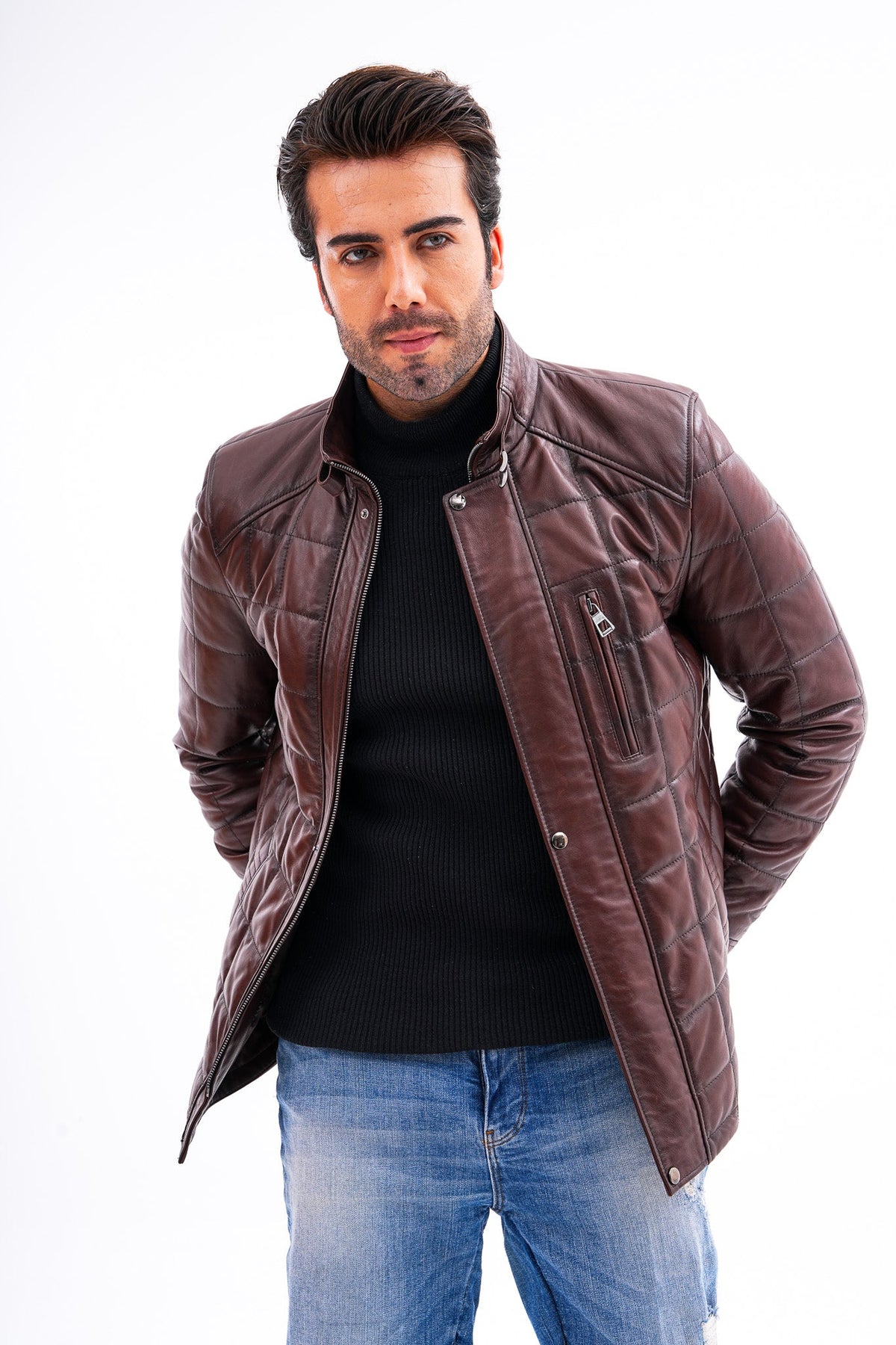 Vinci Leather The Modena Quilted Leather Men Jacket – product view 4