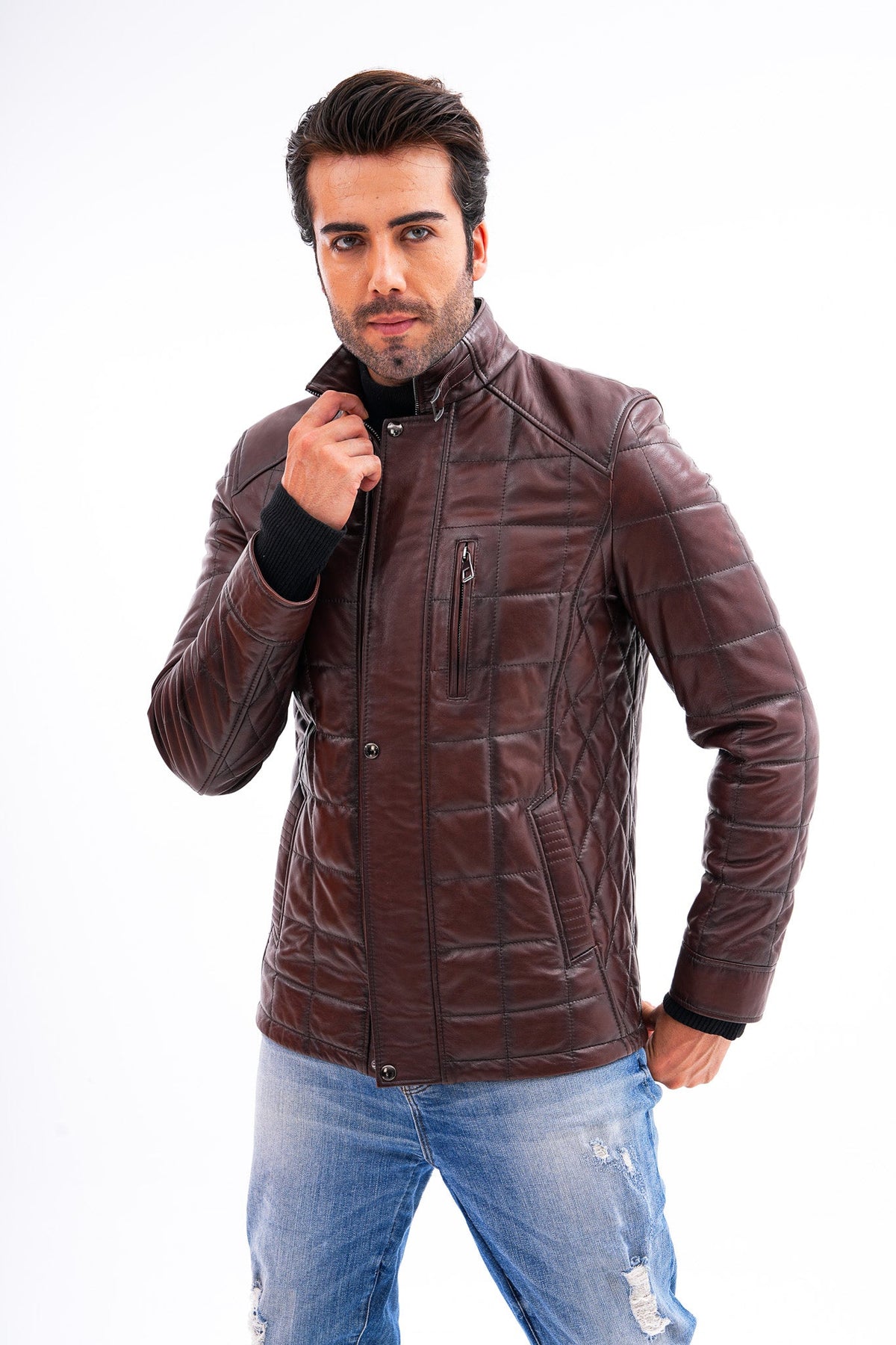 Vinci Leather The Modena Quilted Leather Men Jacket – product view 7