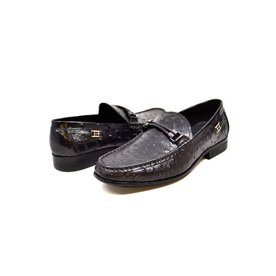 British Walkers Capitan Men's Black Ostrich Leather Slip On Loafers view 2