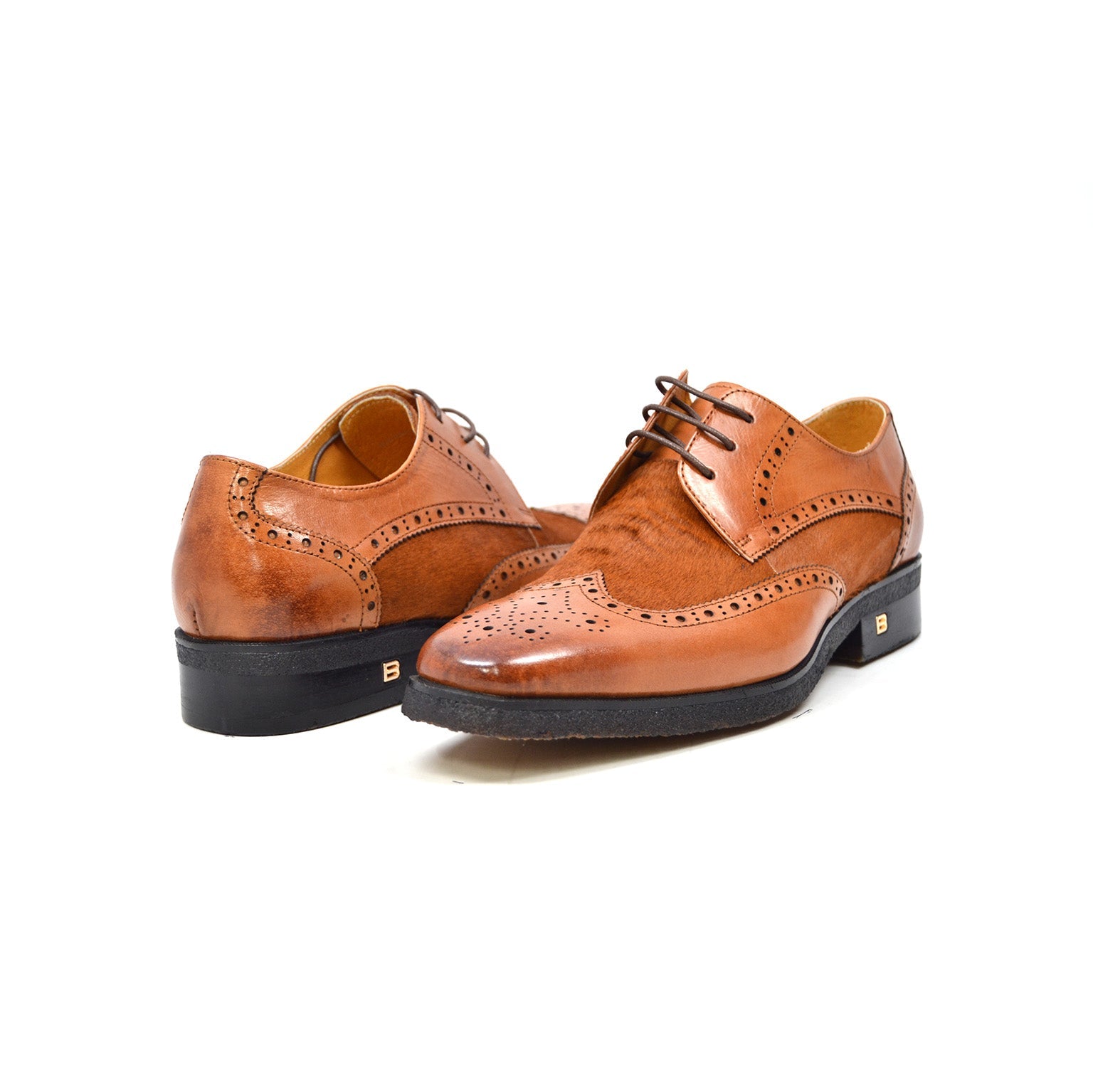 British Walkers Charles Men's Cognac Leather and Pony Skin Oxford Dress Shoes view 1
