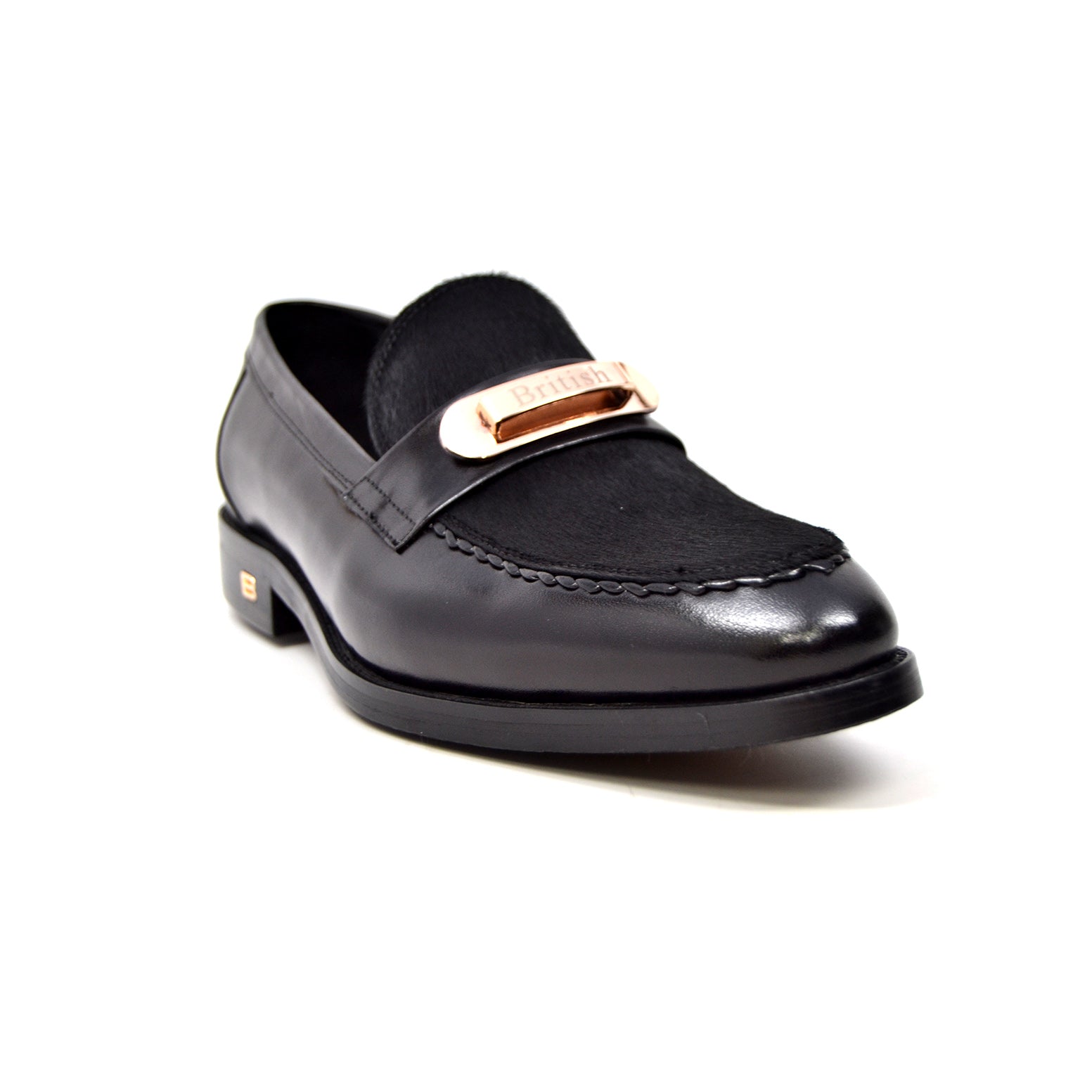 British Walkers Boss Men's Black Leather and Pony Skin Slip On Dress Shoes view 2