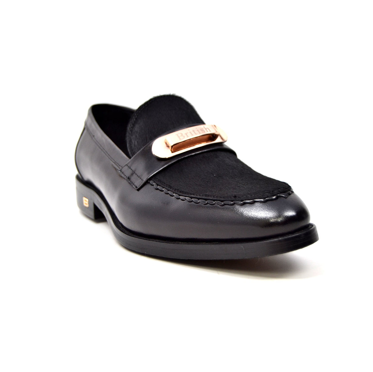 British Walkers Boss Men's Black Leather and Pony Skin Slip On Dress Shoes view 2