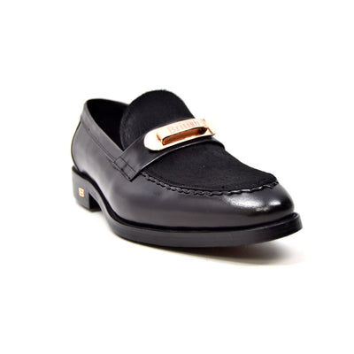 British Walkers Boss Men's Black Leather and Pony Skin Slip On Dress Shoes view 2