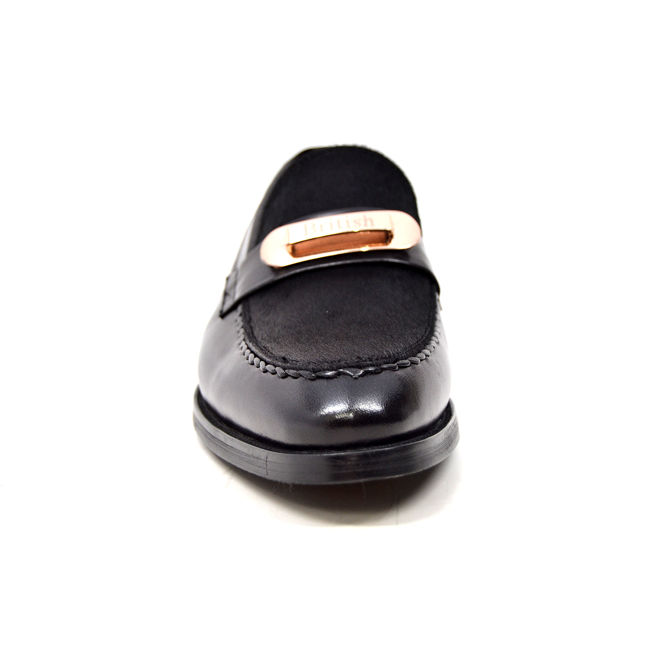 British Walkers Boss Men's Black Leather and Pony Skin Slip On Dress Shoes view 3