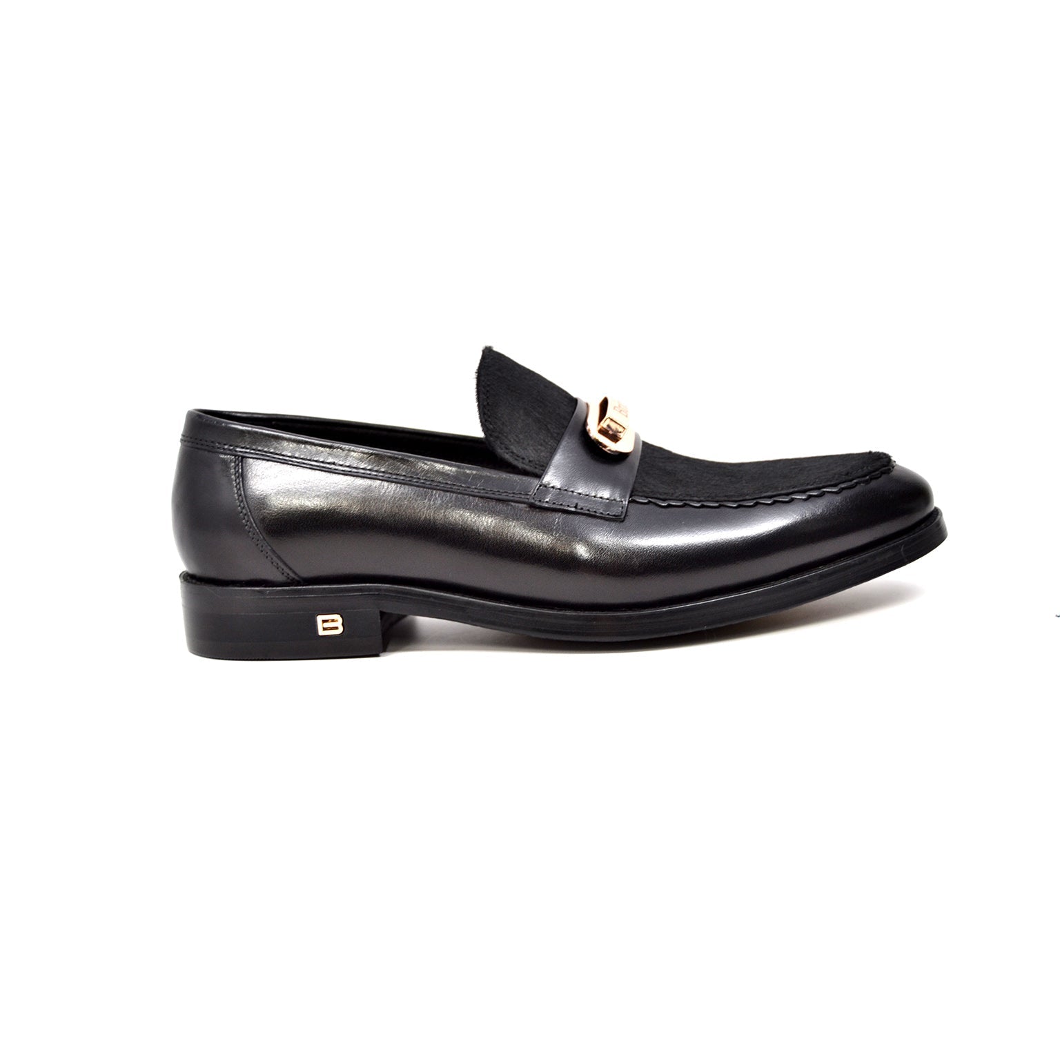 British Walkers Boss Men's Black Leather and Pony Skin Slip On Dress Shoes view 4