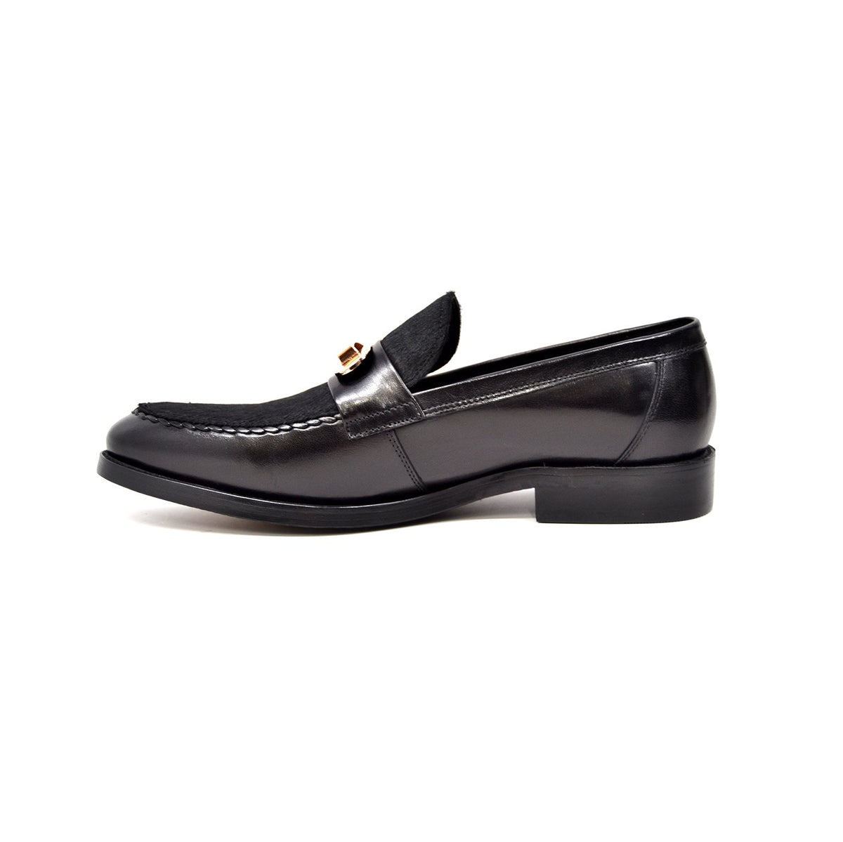 British Walkers Boss Men's Black Leather and Pony Skin Slip On Dress Shoes view 5